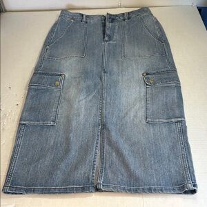 MICHAEL KORS WOMENS CARGO BLUE DENIM MIDI SKIRT SZ 6